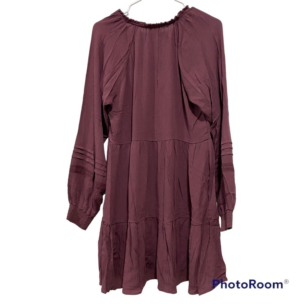 Women’s Long Balloon Sleeve Mini Tiered Dress - Knox Rose Dark Melrose Size M - Picture 5 of 10